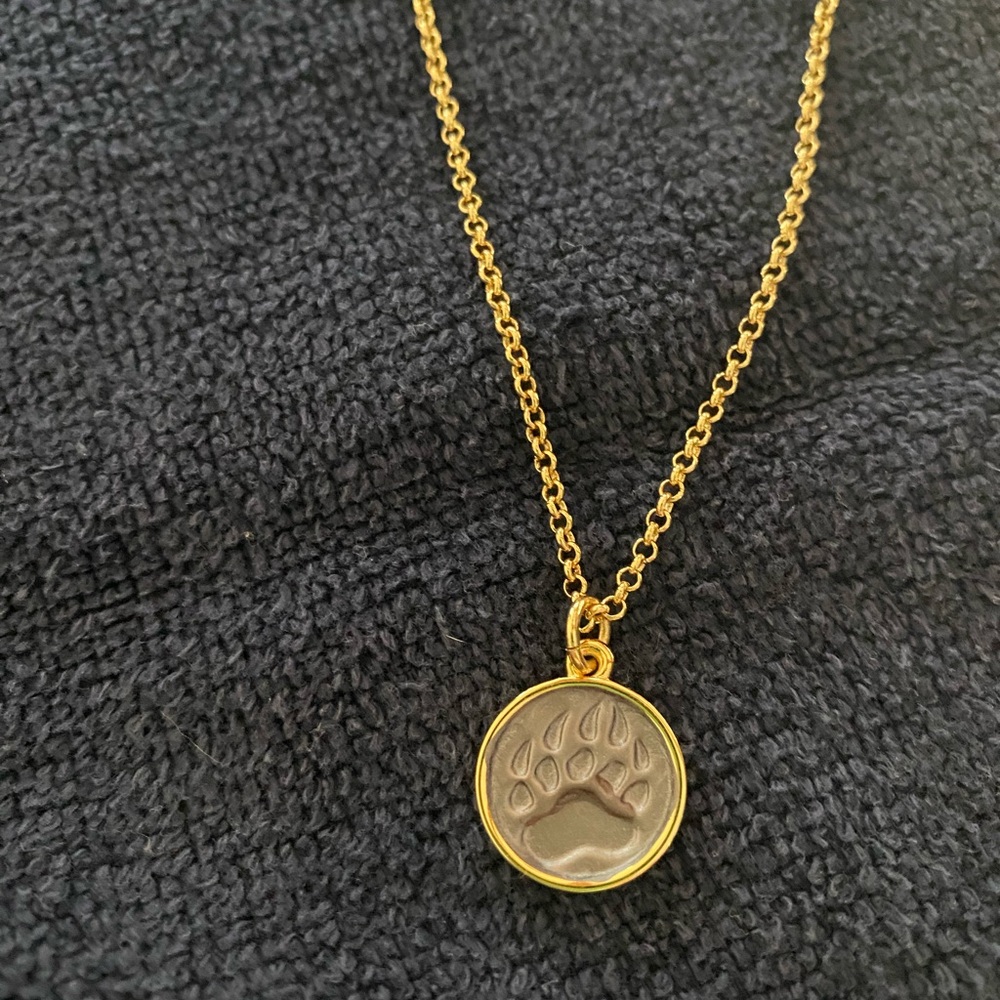 New, never worn - Bear Paw Print in black pendant & gold chain